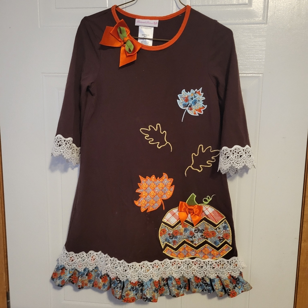 Rare Editions Brown Pumpkin Dress with Orange Accents